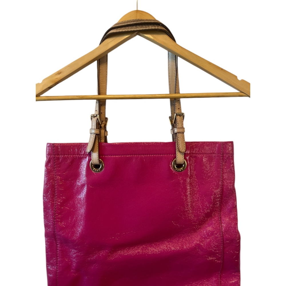 MICHAEL KORS Leather Fuchsia Pink Gold Interior Open Mid Size Shoulder Bag Purse - Picture 5 of 12